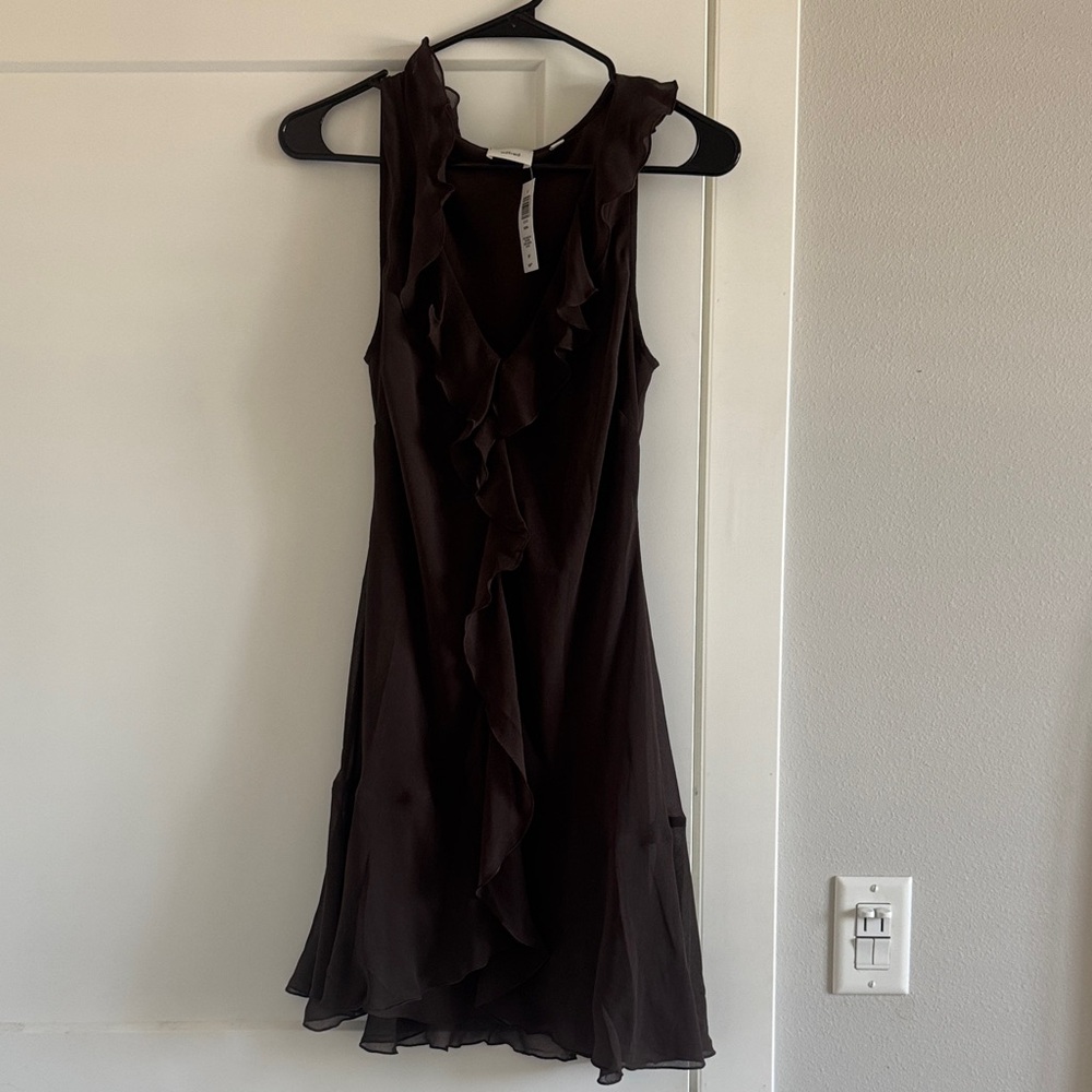 Aritzia Brown Midi Ruffle Dress